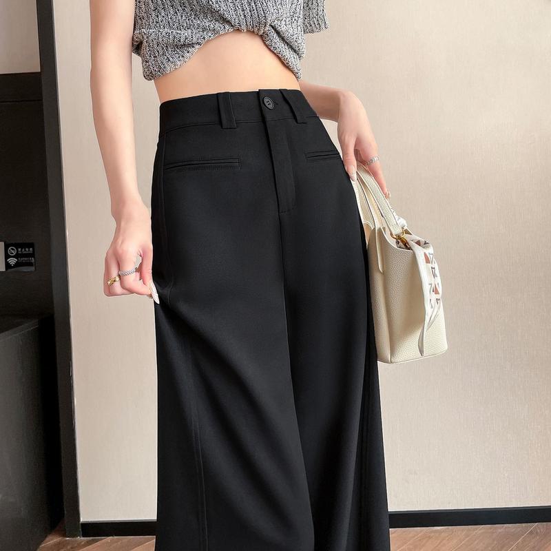 灰色西装裤女秋季2025新款裤子高腰直筒宽松休闲垂感拖地阔腿裤|undefined