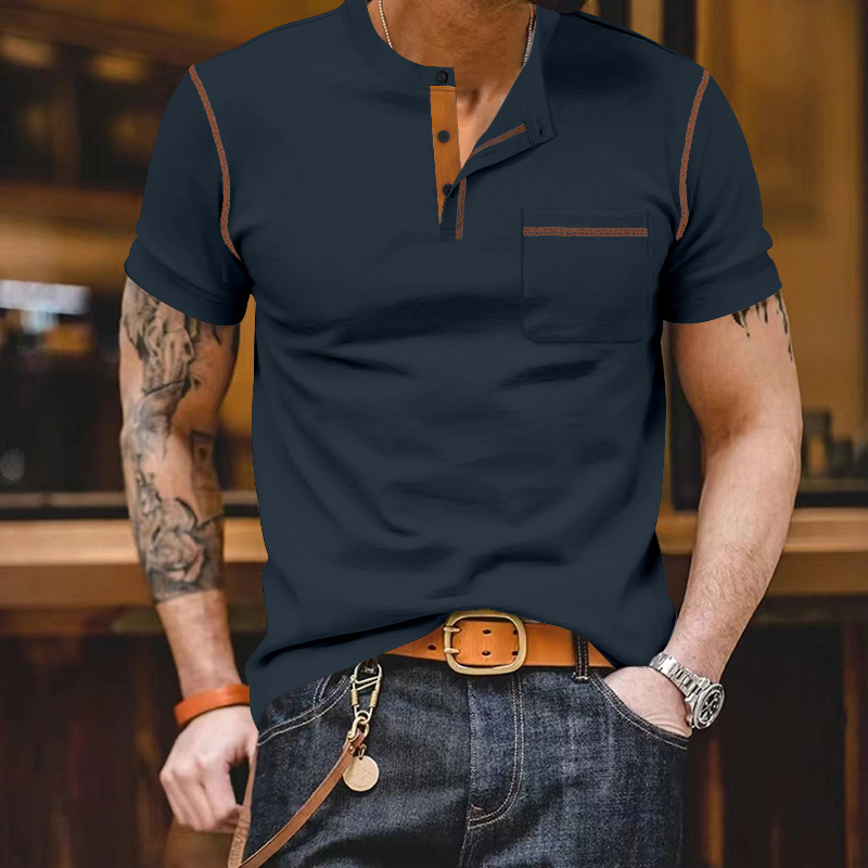 24 Summer Solid Color Short Sleeved T-Shirt Polo Top Men's_voghion.com