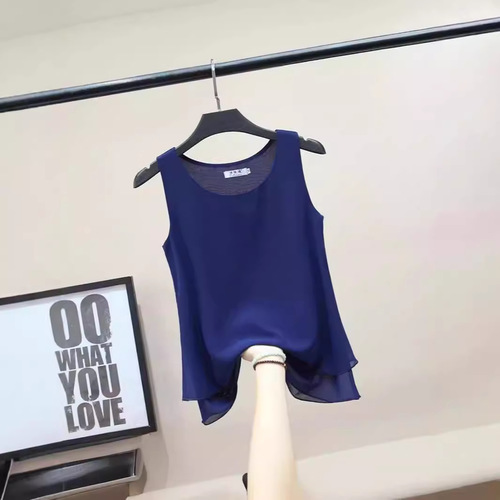 Sheer double-layer spaghetti strap black sleeveless top women's base shirt outerwear innerwear loose sheer shirt