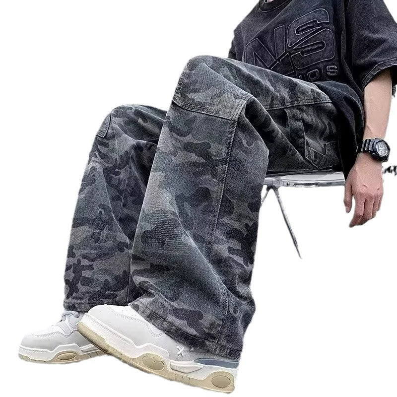 Мужские camouflage длинные брюки для отдыха, плюс сайз, оверсайз, свободный прямой крой