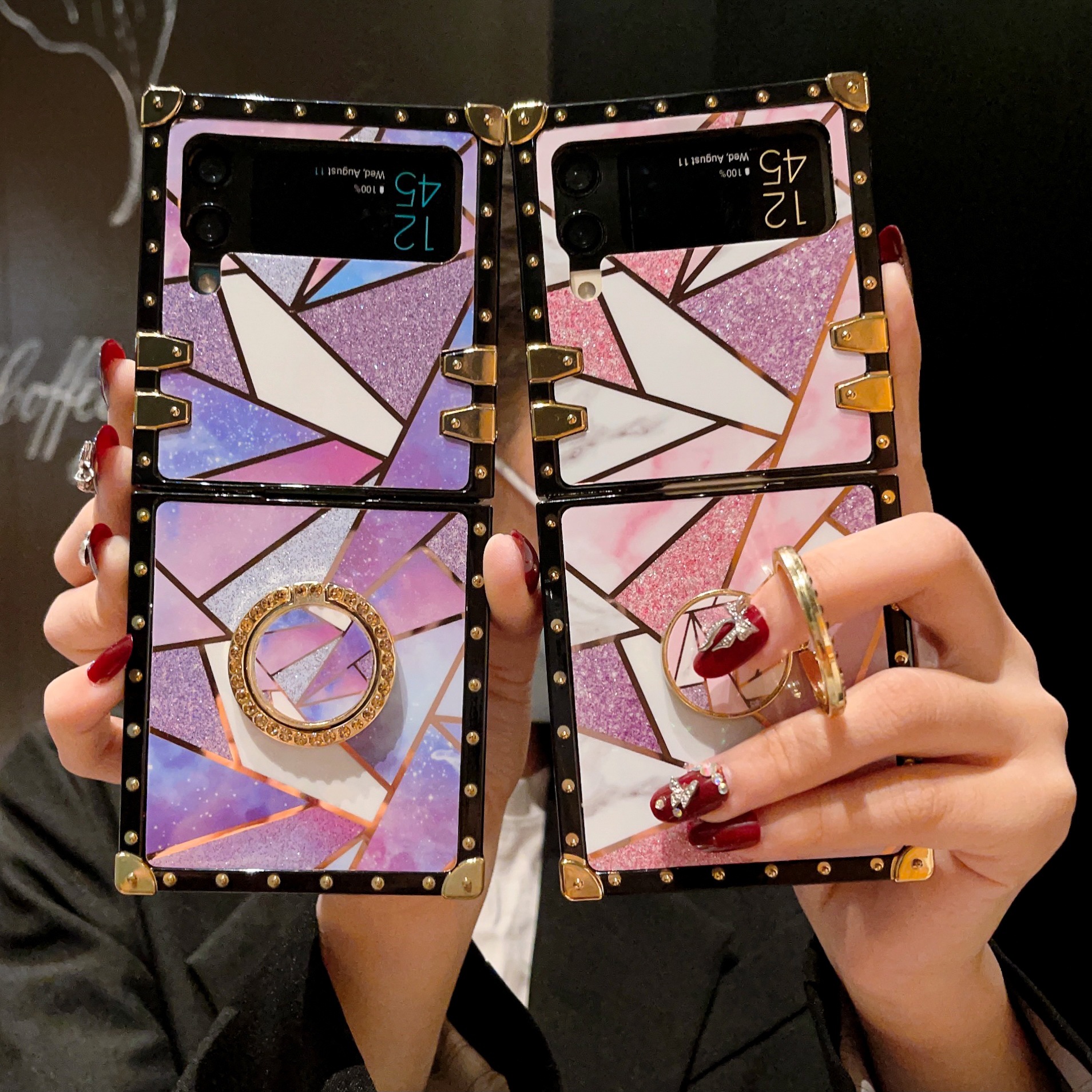Glitter Foldable Phone Case For Samsung Z Flip 4 With Stand Holder_voghion.com