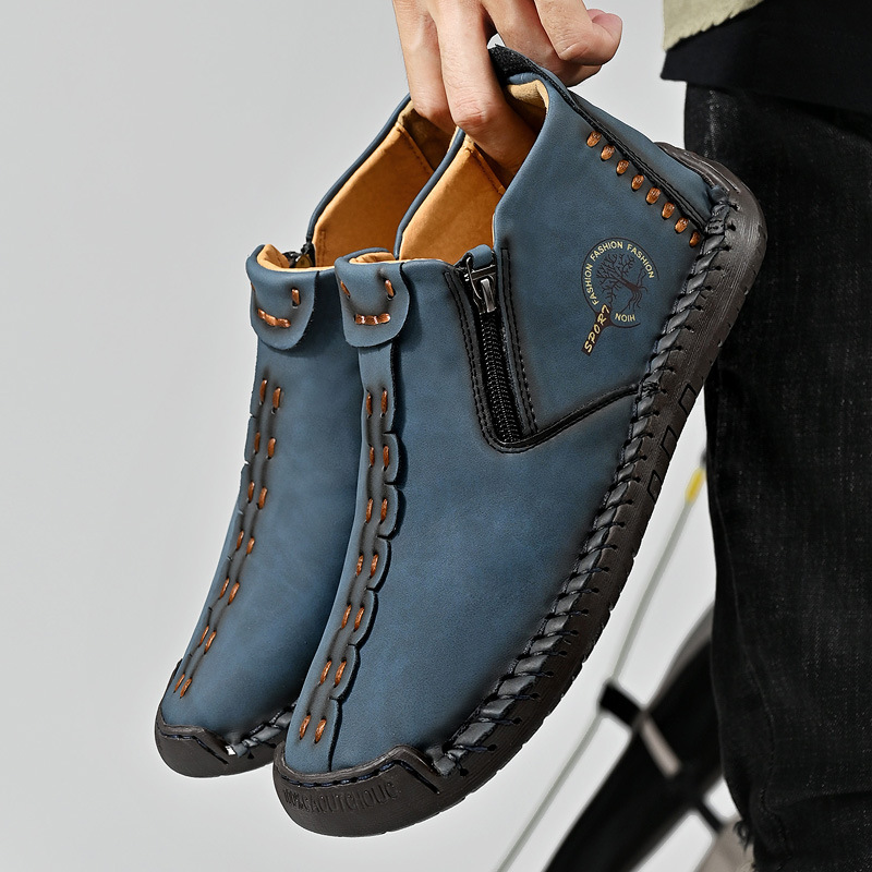 Botas cortas para hombre, nuevas de otoño e invierno, en existencia, botas Martin con cremallera y sin cordones, a la moda, botas para hombre de punta cerrada, hechas a mano, de talla grande, para exportación.