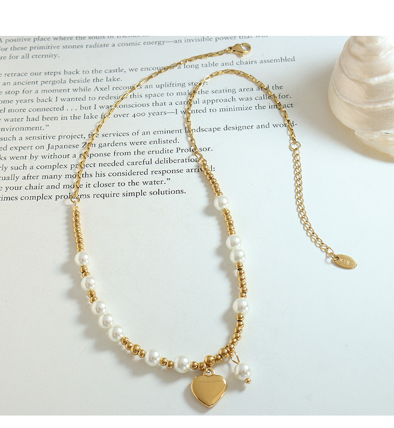 Simple Style Heart Shape Titanium Steel Beaded Pendant Necklace 1 Piece