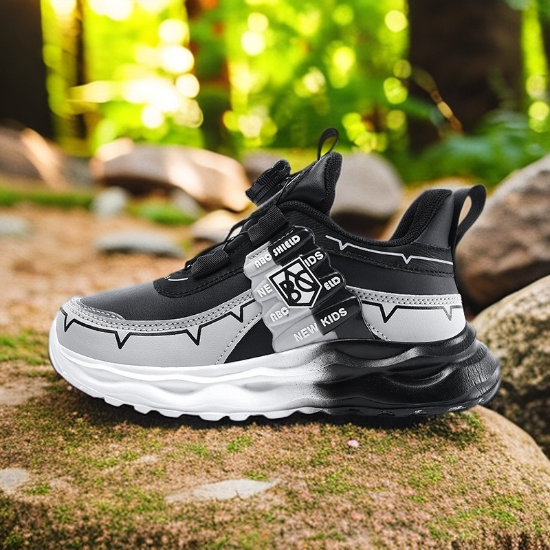 2025 nuevos zapatos de correr para niños botones giratorios zapatos de malla transpirables zapatos deportivos de moda para niños fábrica de cabello recto