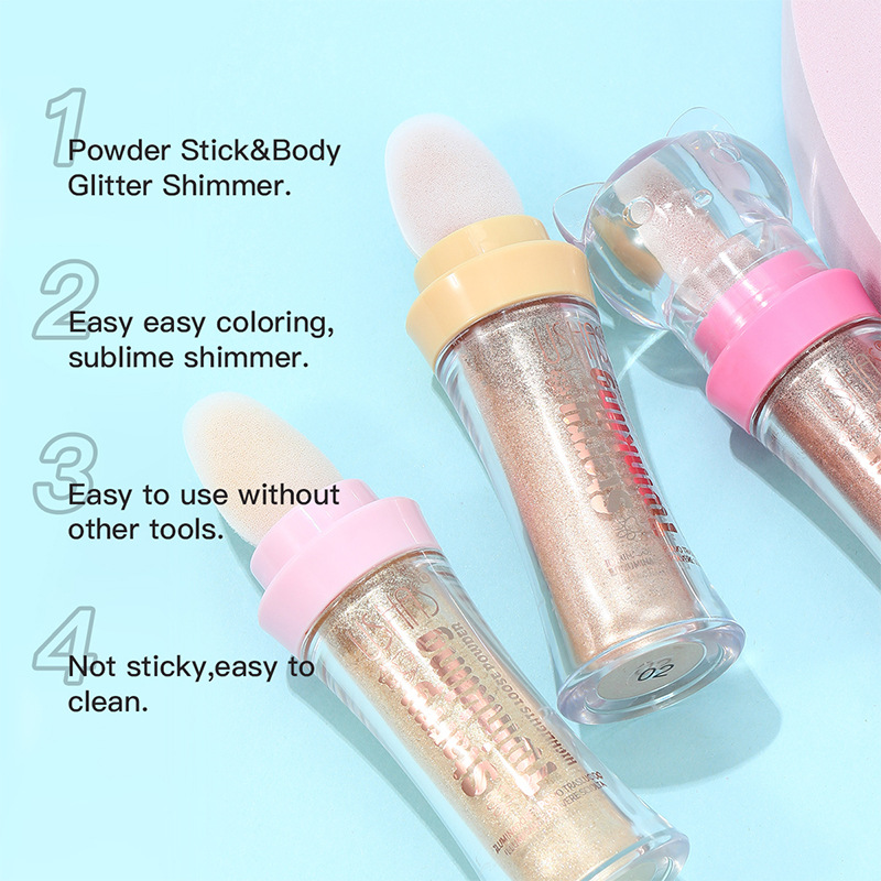 USHAS Europa y los Estados Unidos transfronterizos spot polvo de polvo de alto brillo polvo de brillo estereoscópico natural impermeable cuerpo brillante color de piel UF036