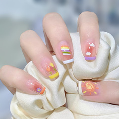Wholesale student nail art with a fresh and cute look, whitening nail stickers, blush, small rainbow student wear nail art, false nail stickers