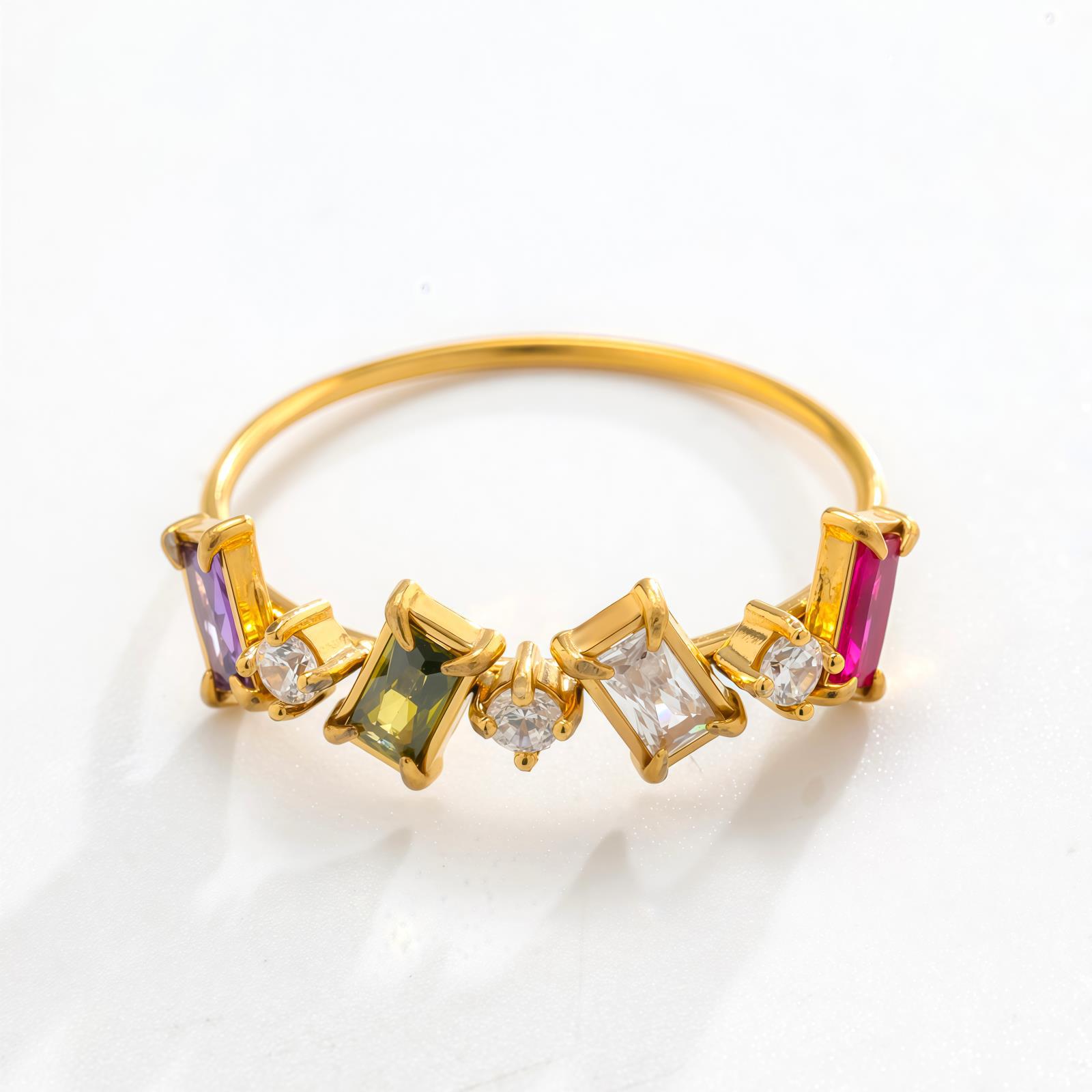 Light Luxury Niche Design Colorful Diamond Gold-Plated Non-Fading Women's Stackable Ring Factory Wholesale Versatile_voghion.com