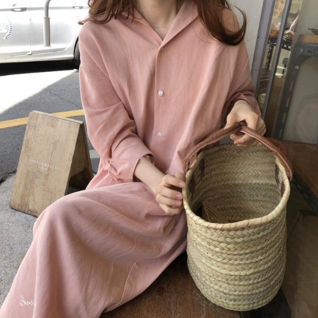 Long Shirt Women's Long-sleeved New Loose Korean Style Design Sense Niche Super Long Knee-length Large Size Shirt Dress