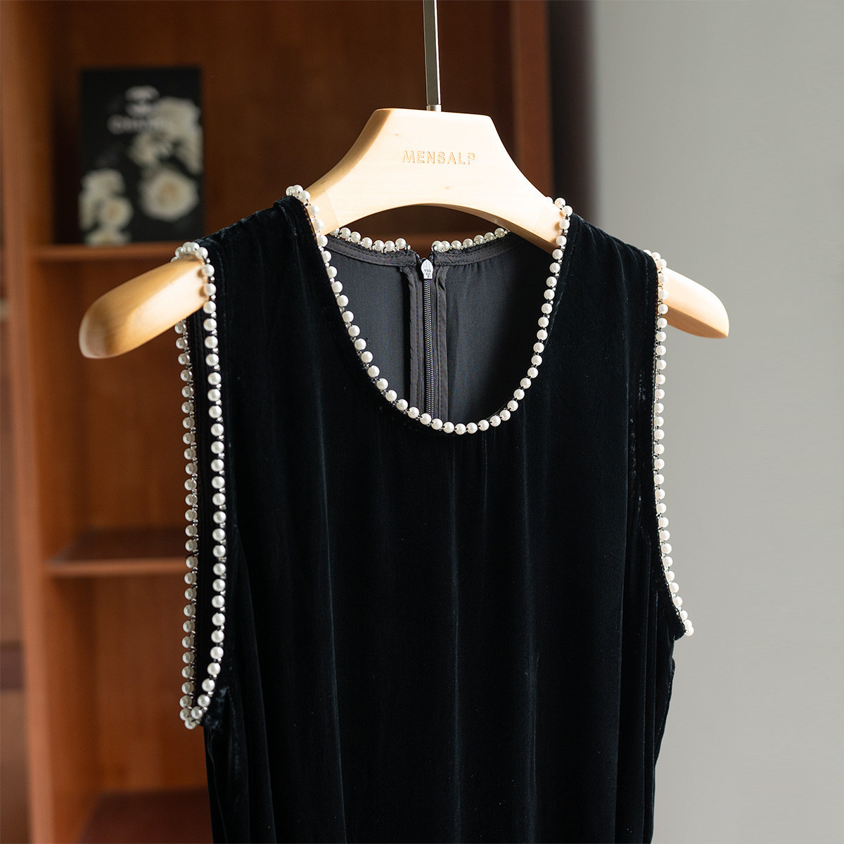 Design elegant sophisticated silk velvet dress, belt