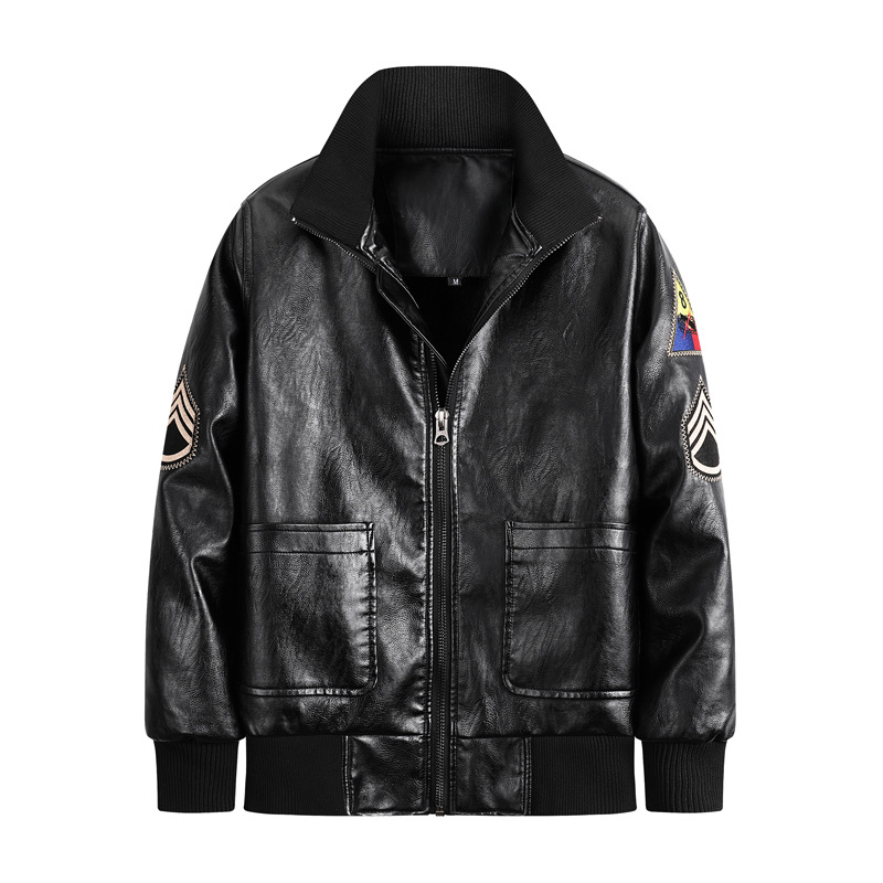 Chaqueta de cuero de hombre transfronteriza primavera y otoño retro chaqueta de cuero pu abrazadera MA 1 abrazadera de locomotora de piloto de la fuerza aérea