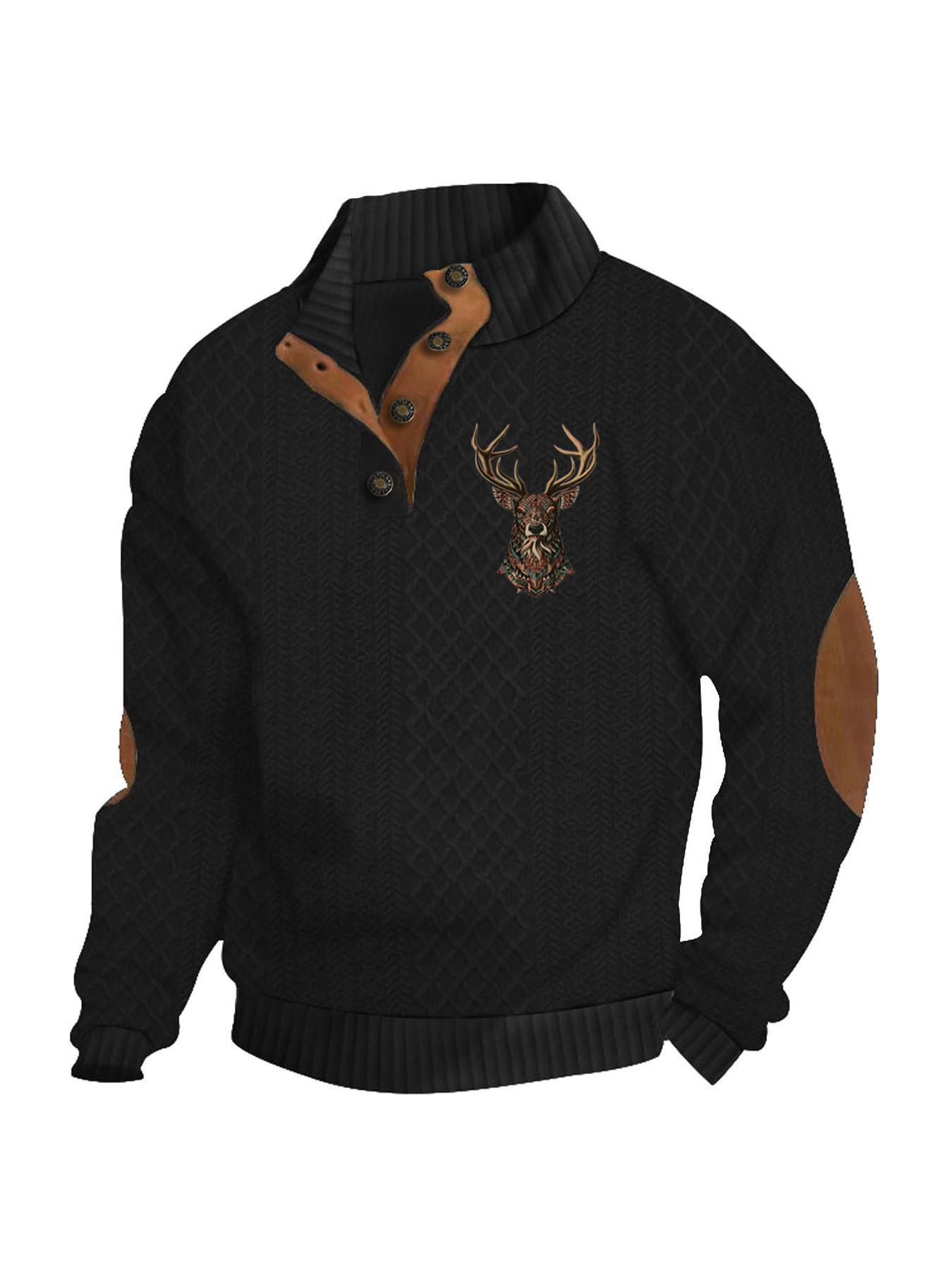 Transfronterizos Amazon otoño invierno caliente tamaño europeo para hombres al aire libre imitación de cuello de manga larga impresa hoodie de tres botones