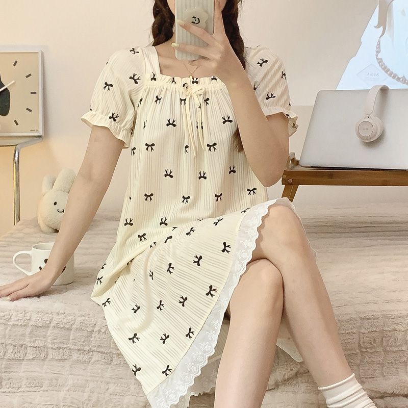 Camisón de verano al por mayor transfronterizo femenino estilo delgado estudiante lindo japonés de longitud media pijama servicio a domicilio dulce princesa