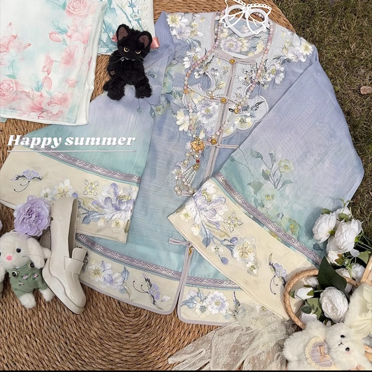 春の手紙-デイリーグラデーションプリント改良された中国風の漢の女性の刺繍入りスカートレトロ中国風の春夏スタイル|undefined