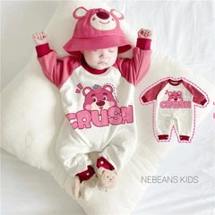 0-2歲嬰兒服裝 韓版潮款男女寶寶樹莓熊連體衣 舒適棉質哈衣爬服