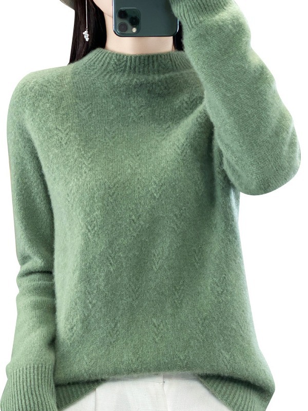 Half-Turtleneck Jacquard Wool Sweater, Autumn and Winter Style, Loose and Versatile Cashmere Knit Sweater, Skin-Friendly and Warm Base Layer Top