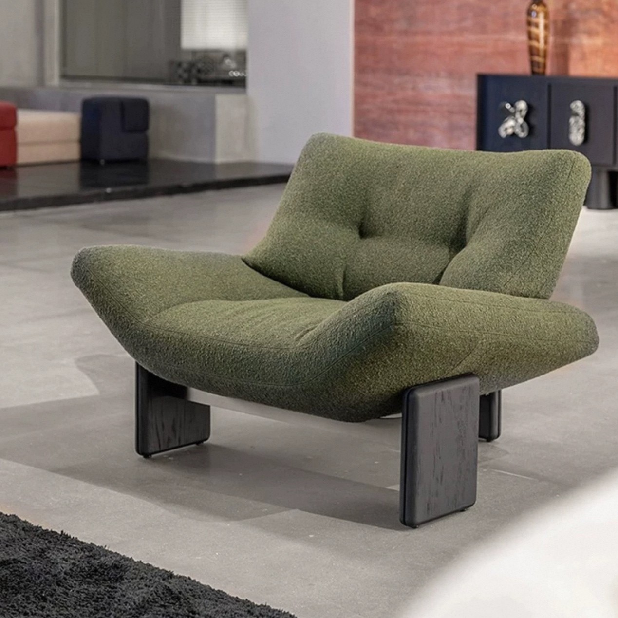 Teddy Velvet High-Resilience Sponge Leisure Single Chair, White Ash Wood Meeting Chair, Original 1:1 Replica Emmi Chair