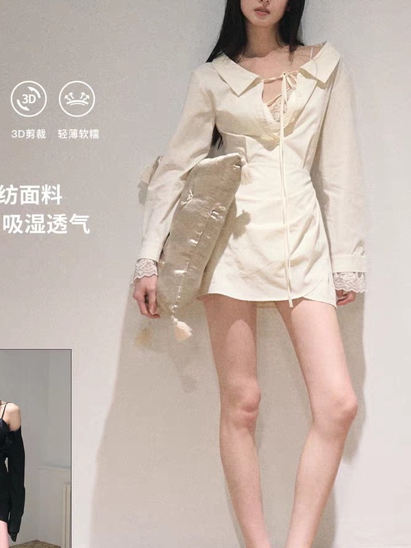 "日记的那一页"莱赛尔纯欲斜肩修身衬衫连衣裙女掐腰裙子|undefined