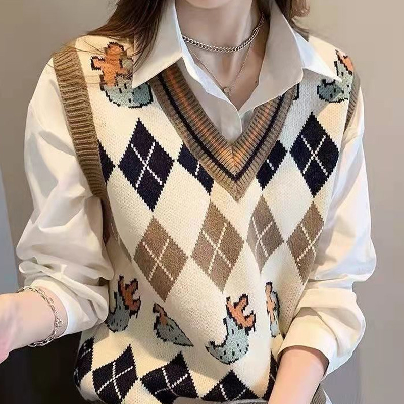 [Brand Selection] New V-Neck Knitted Vest Sleeveless Pullover Sweater Versatile Vest Top for Women Spring