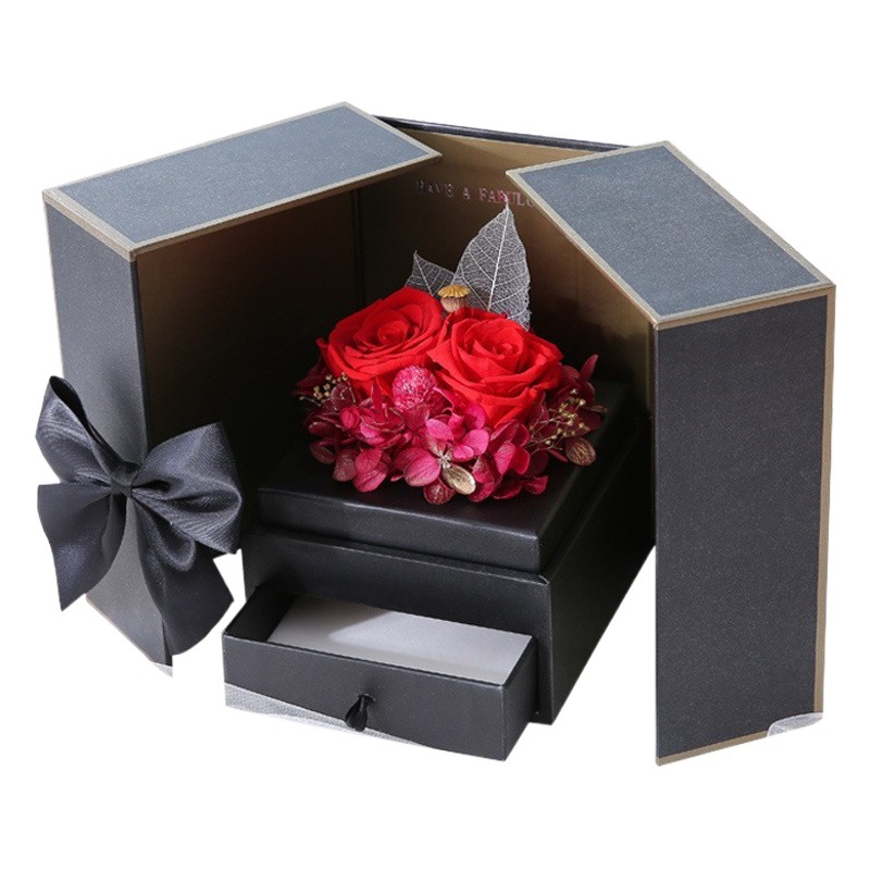 Caja de regalo de San Valentín 520 rosa lápiz labial collar joyero regalo de cumpleaños flor eterna caja de regalo de ventana al por mayor