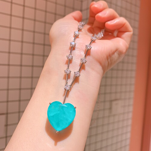 Zhuang Sheng Sheng Jewelry European and American Style Imitation Paraiba Heart Shape Set Earrings 10*10 Pendant 20*20