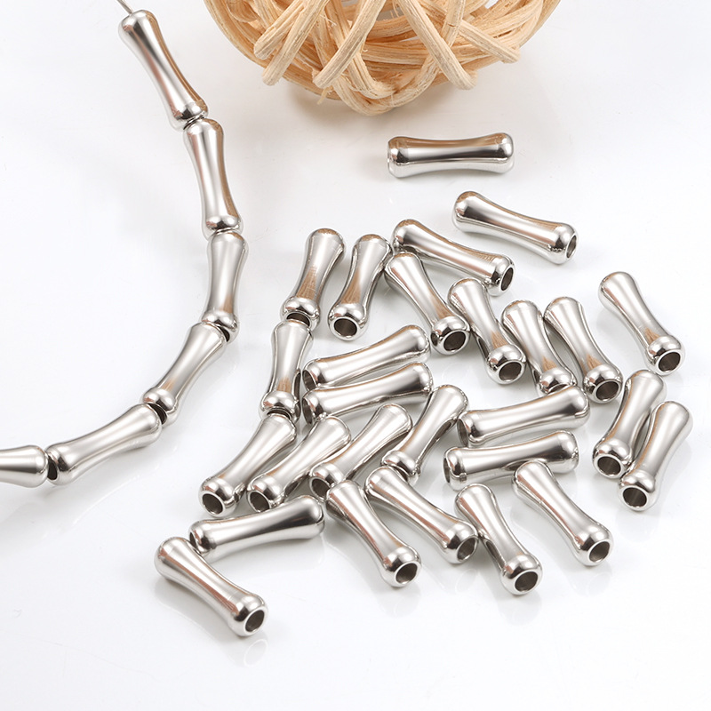 12 * 4mm Jewelry Making Size Center-Drilled Drill Orientation 20 PCS/Package 12 * 4mm Hole 2~2.9mm Stainless Steel Bamboo Solid Color Polished DIY Jewelry Accessories Beads