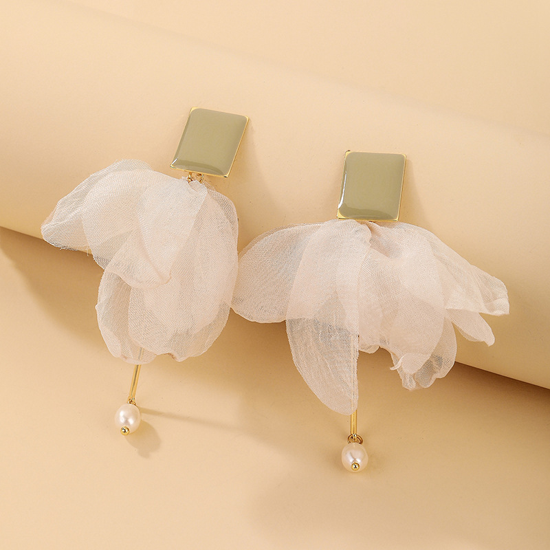 Fashion Pearl Organza Fabric Bow Earrings Wholesale Nihaojewelry display picture 7