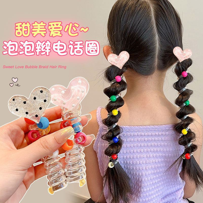 Dulce amor burbuja trenza línea telefónica bucles de cabello lindas chicas trenzadas de cabello de cola de caballo cuerda de cabello elástica