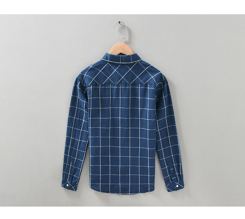 Japanese-style Fresh Checkered Cotton-Linen Shirt 5