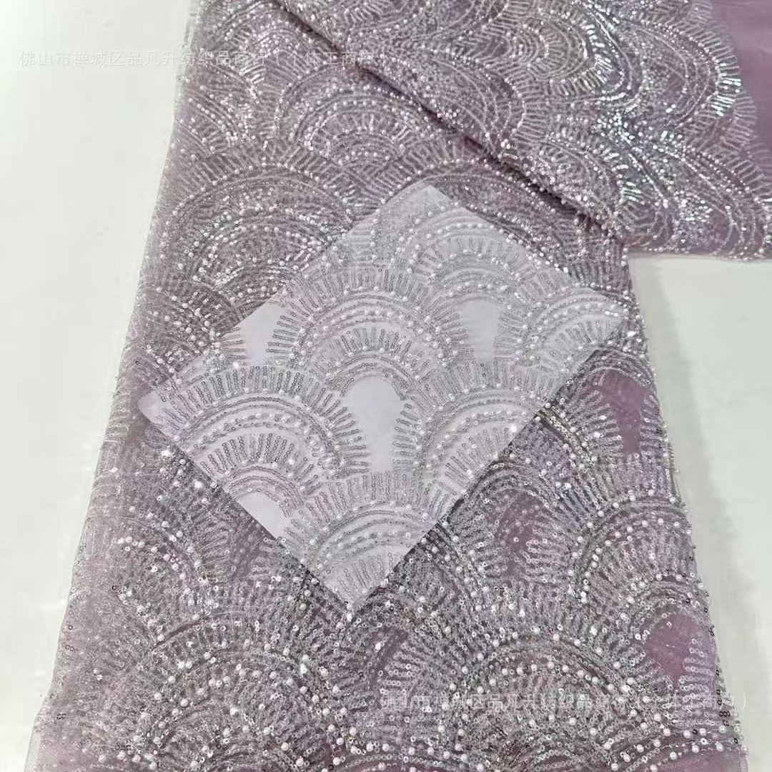 Tejido de sequillas de perlas Mejor calidad Cuentas sequillas Lace Tejido de vestido de boda de alta definición