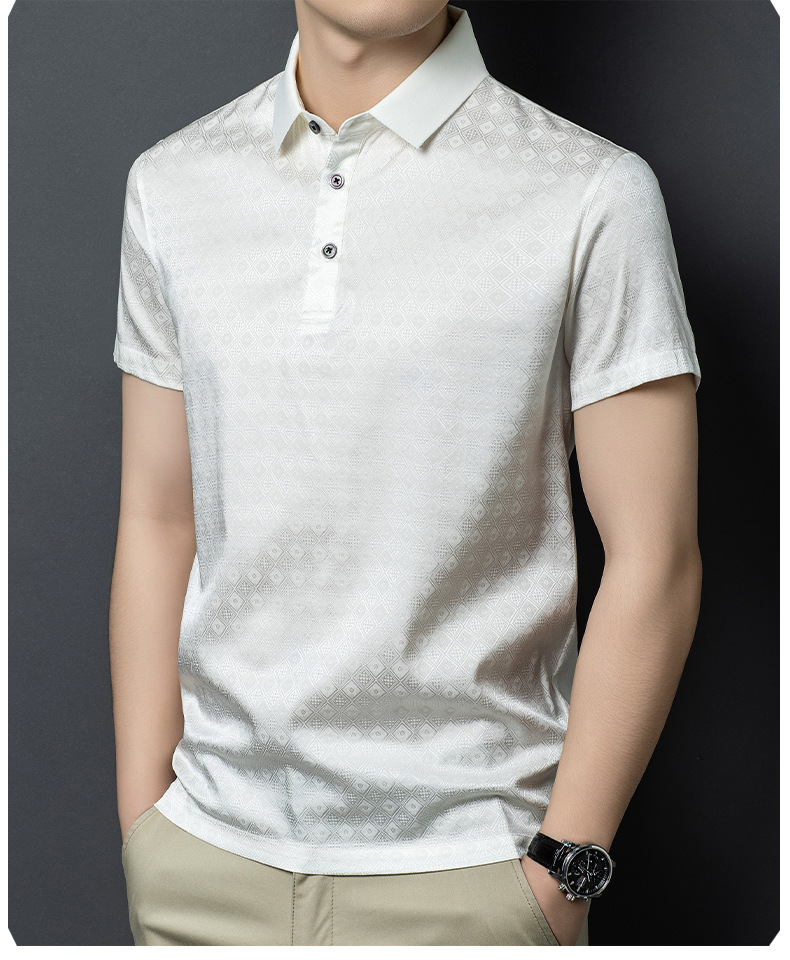 Áo polo nam tay ngắn lụa Mulberry Silk cao cấp mùa hè — Trắng HT2587 chi tiết 9