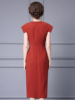 Split buttocks skirt， goddess style， slim waist， shoulder sleeve dress