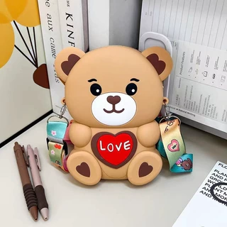 跨境新款硅胶包包卡通零钱包可爱LOVE熊减压斜挎女士包厂家批发