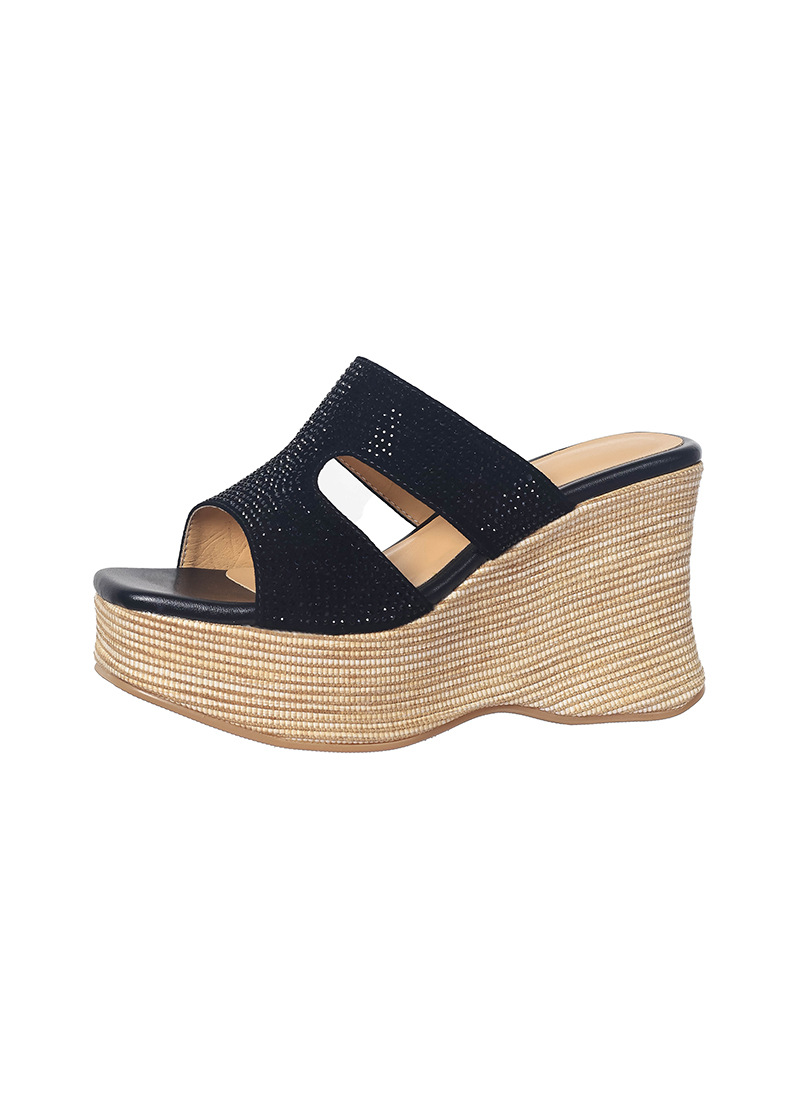 Sandal cao gót nữ đế xuồng đính đá quai ngang — màu đen, màu trắng ngà chi tiết 20