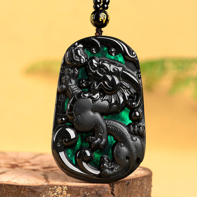 natural Black Jadeite Emerald Dark Jade Domineering Dragon Pendant Zodiac Ice Pendant Sihui Jade article wholesale