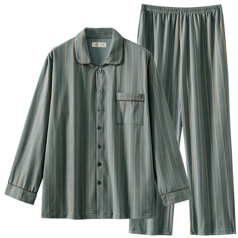 Pijamas de algodón para hombres primavera y otoño ropa de hogar de manga larga para hombres set de cuatro estaciones