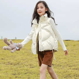 女童羽绒棉马甲2023新款秋冬儿童外套中大童外穿棉马夹女孩外套