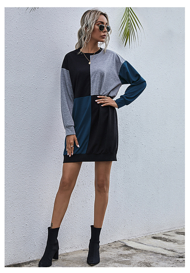 Autumn Women Clothing Long Sleeve Color Matching Sweater Dress