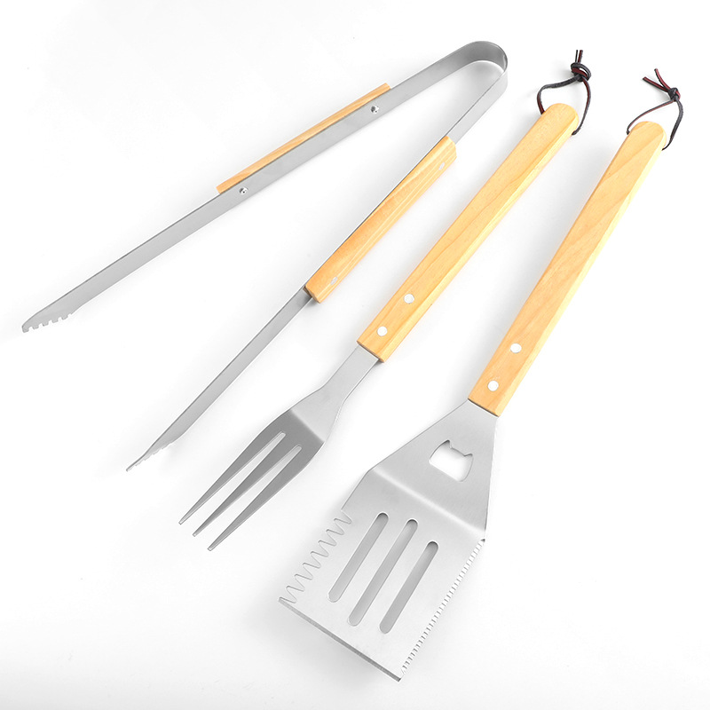 Conjunto de barbacoa de acero inoxidable patrón de bambú caja de aluminio conjunto de barbacoa conjunto de herramientas de barbacoa al aire libre de 3 piezas tenedor pala clip de combinación
