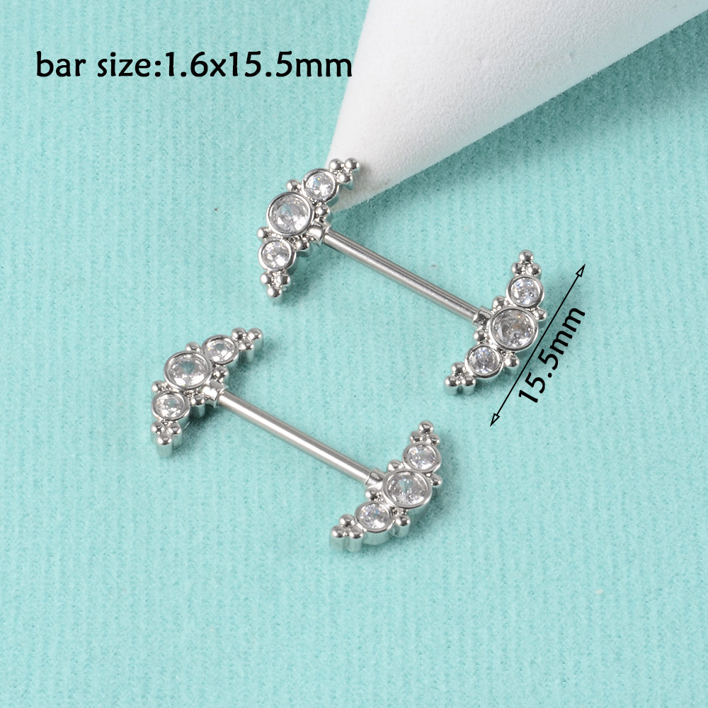 1 Pair Simple Style Moon Stainless Steel Polishing Inlay Zircon Nipple Ring Adhesive Nail display picture 2