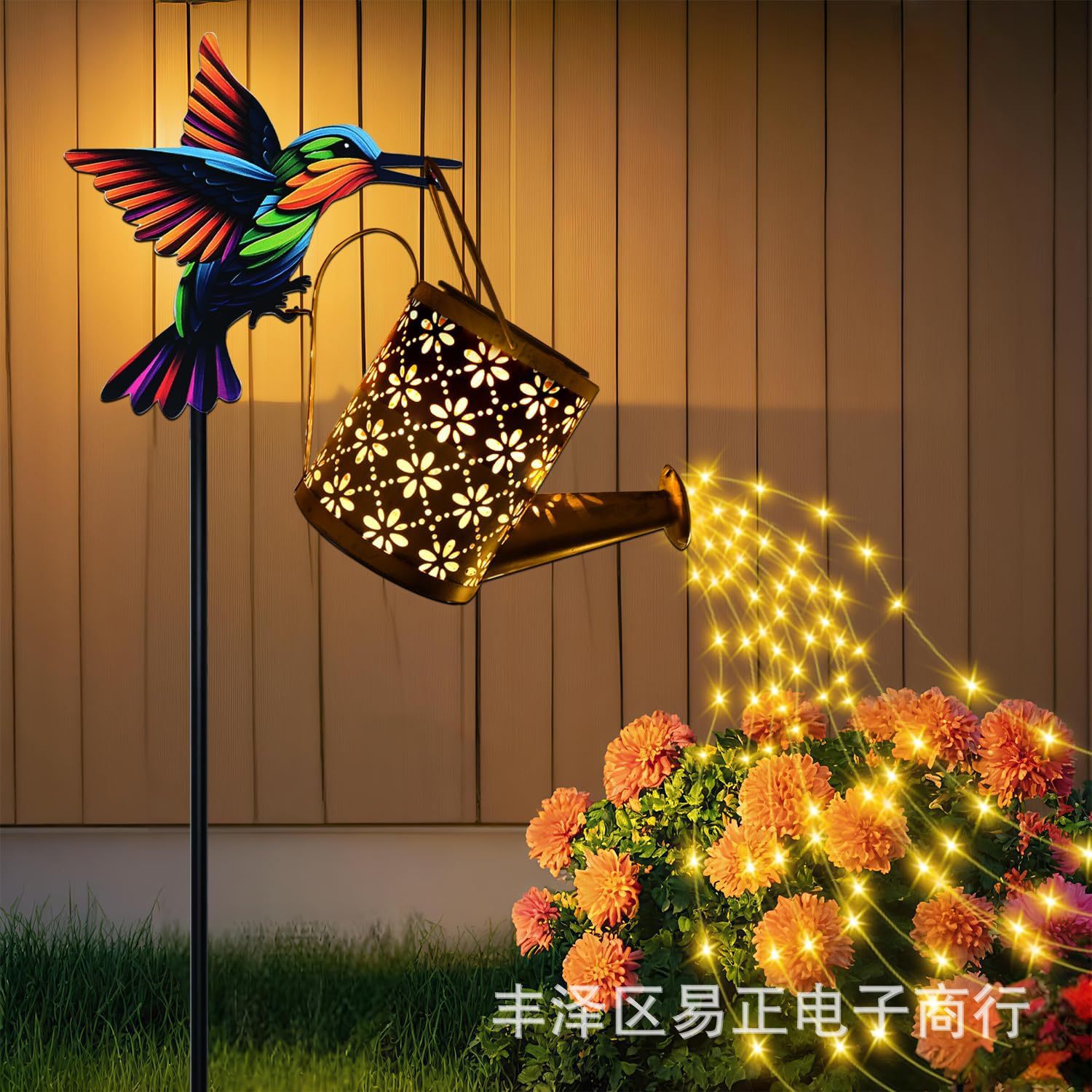 Solar Watering Can with Cascading Light, Watering Can Light, Outdoor Garden Decoration, Hummingbird Shape Hook, Gardening Gift