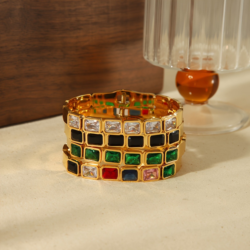 Bracciale rigido con diamanti placcato oro stile retrò_voghion.com