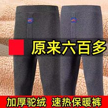 男士加大加绒驼绒保暖高腰冬季弹力加厚打底裤防寒发热棉秋裤大码