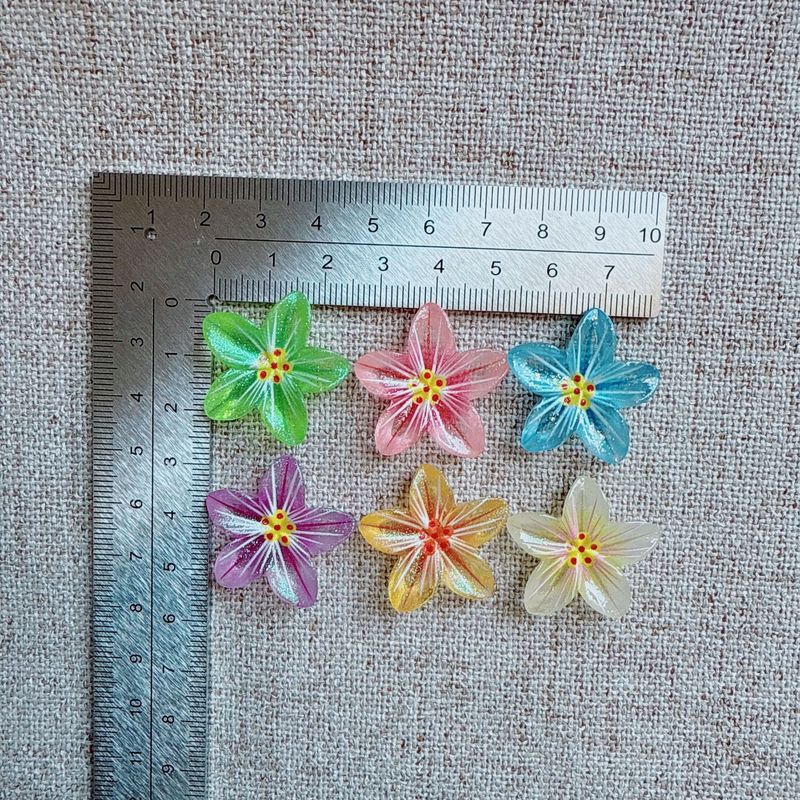 彩色仿真金粉冰透花朵 五瓣花树脂diy头绳抓夹手机壳饰品贴片配件|undefined