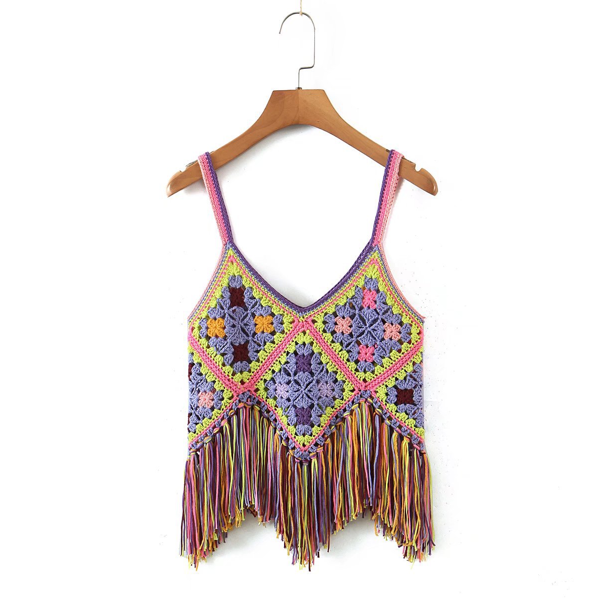 handmade tassel ethnic style sling backless color matching vest NSAM128734