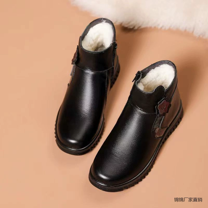 Настоящая мягкая кожа очень толстая кашемировая обувь для мамы женская хлопчатобумажная обувь зимой новый бархат теплый средний и пожилой противоскользящий женский парч
