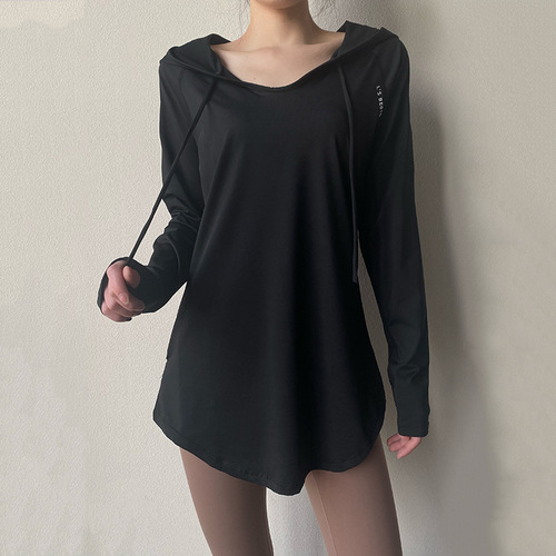 Women's Loose and Slimming Yoga Hoodie for Spring and Autumn, Large Size, Long Sleeve Sports Top with Hood