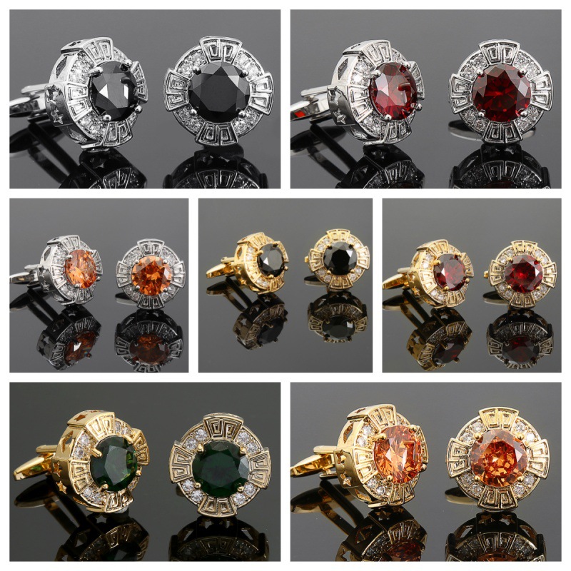 Tough British Style Round Men's Zircon Cufflinks Entry Luxury French Style Shirt Cuff Special Crystal Cufflinks