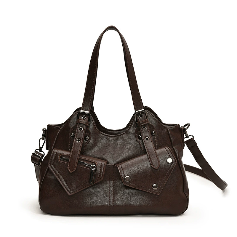 Retro shoulder bag, vintage-style faux leather, compact 24×13×12 cm, multiple colors