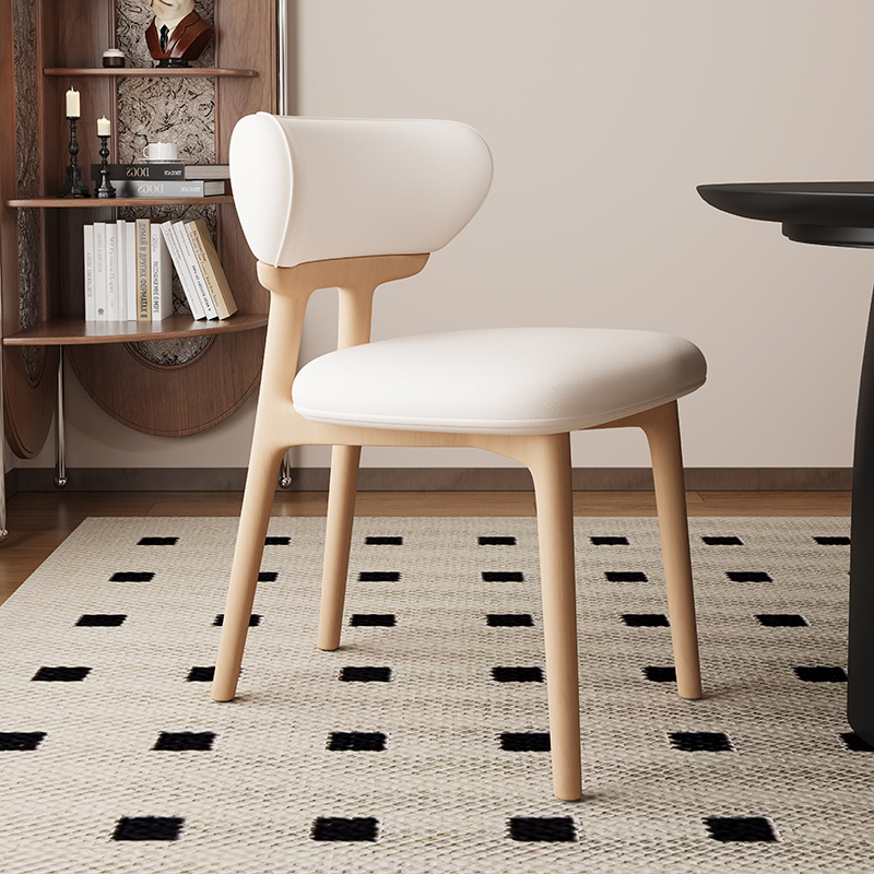 Silla de comedor de madera maciza nórdica, restaurante doméstico, silla trasera de cuero de microfibra, tela de lino y algodón, mesa y silla de comedor de hotel de alta gama