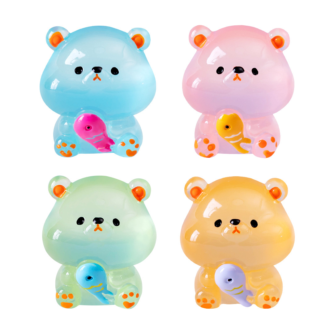 Gấu ăn cá dạ quang, đồ chơi mini tiểu cảnh bàn làm việc dễ thương (z-CJ-1187)